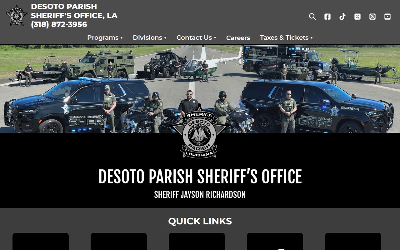 DeSoto Parish Sheriff public safety site navigation for active warrant records