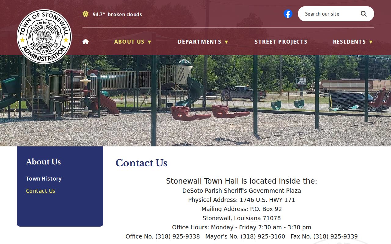 Stonewall town hall contact page used for Stonewall warrant records questions