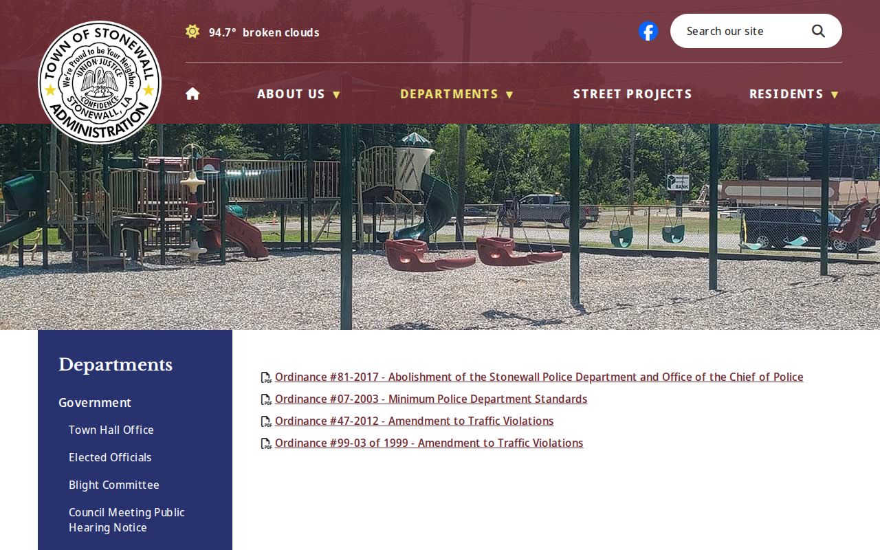 Stonewall ordinance page recording the police closure related to Stonewall warrant records
