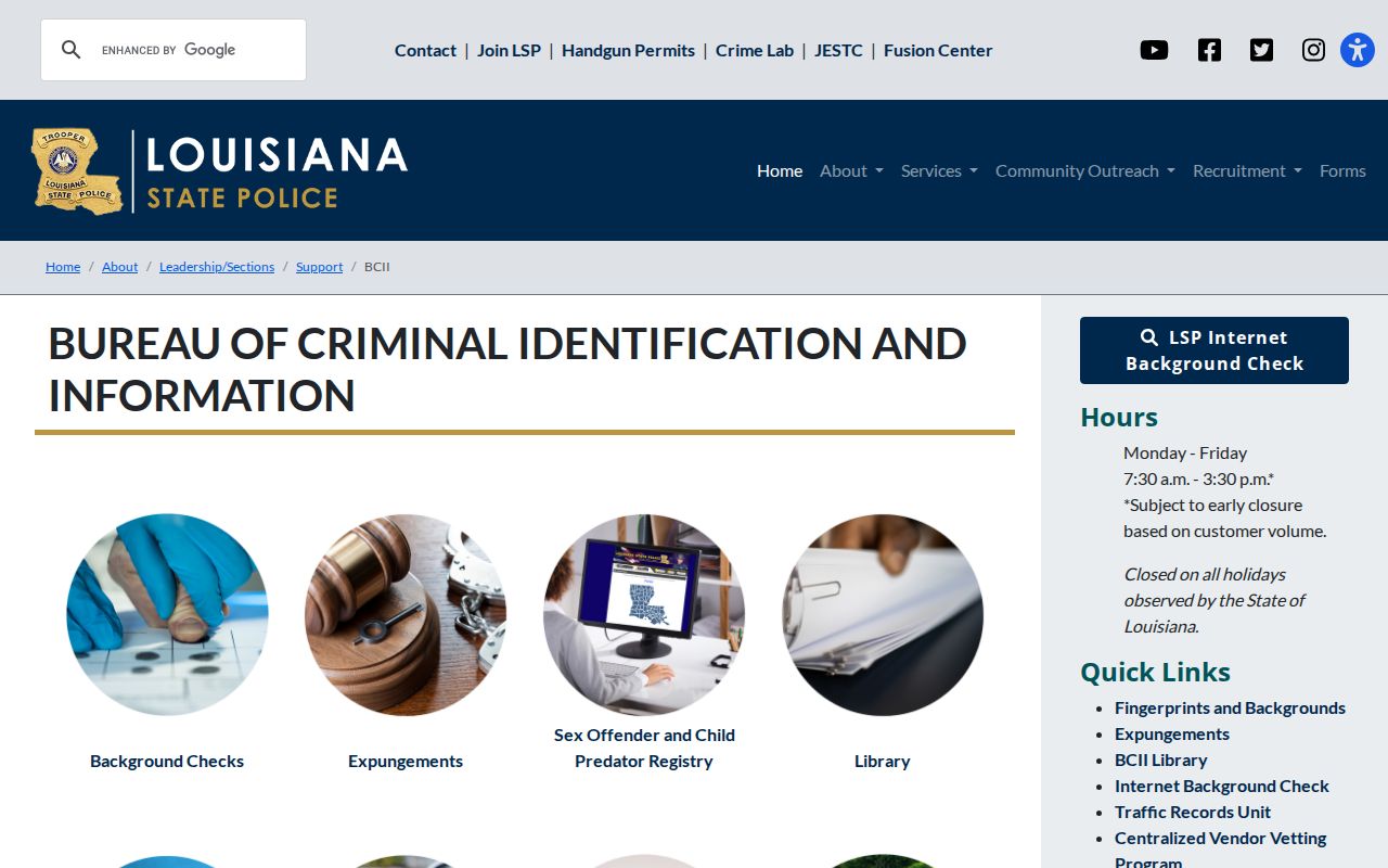 Louisiana State Police closed criminal record policy explained for DeSoto Parish warrant searches