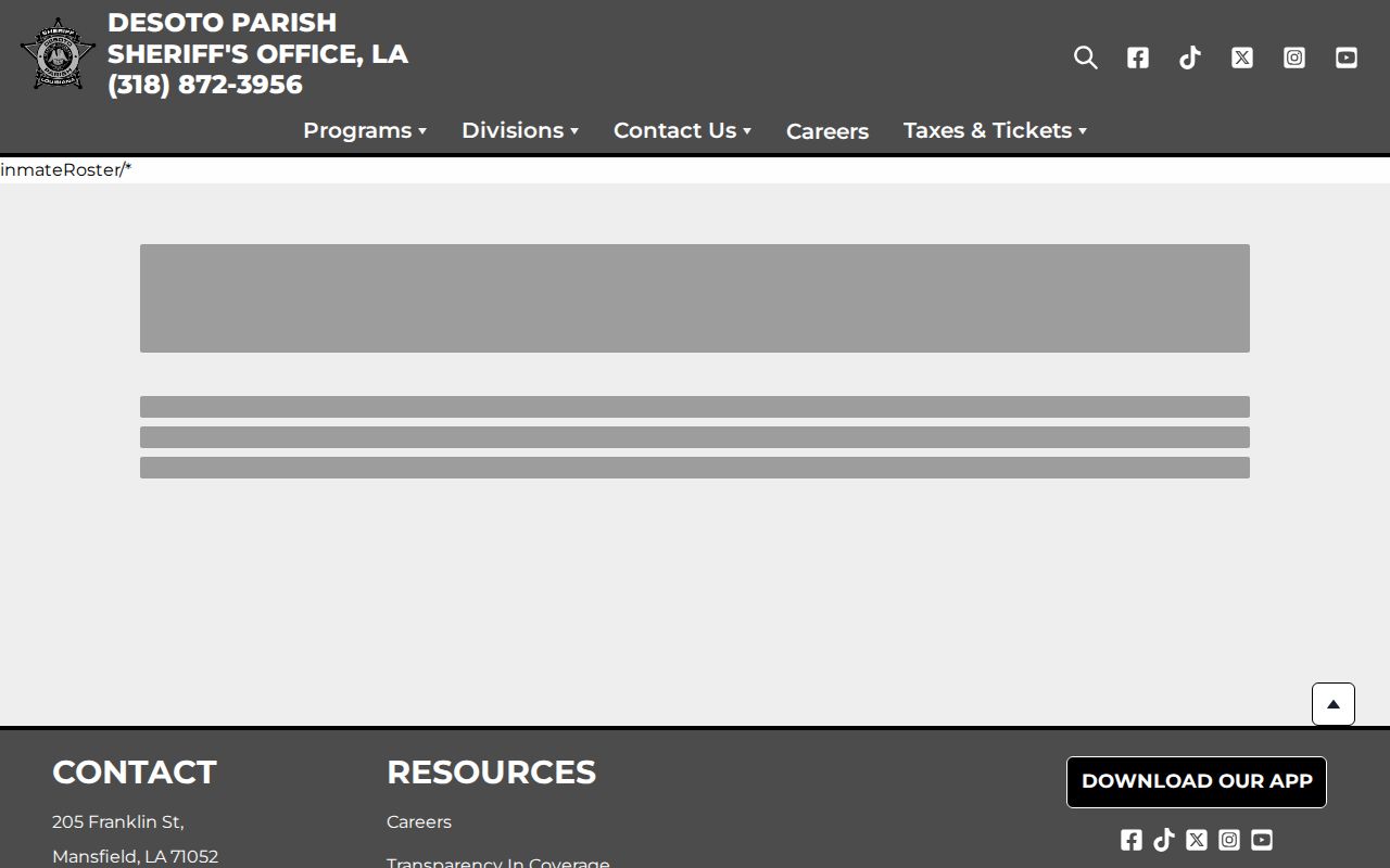 DeSoto Parish Sheriff inmate roster controls used for most wanted and warrant list questions